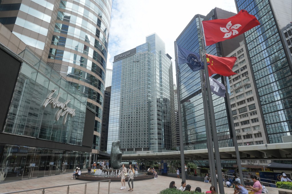 People relax in Exchange Square in Central, home of bourse operator Hong Kong Exchanges and Clearing, on May 18, 2025. Photo: Sam Tsang