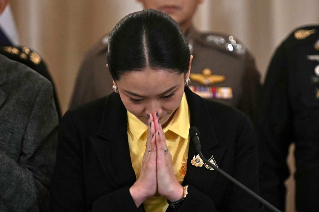 Thailand’s Prime Minister Paetongtarn Shinawatra (centre) gestures during a press conference in Bangkok on June 19. Paetongtarn is facing mounting calls to resign on June 19 after a leaked phone call she had with former Cambodian leader Hun Sen provoked widespread anger and a key coalition partner to quit. Photo: AFP