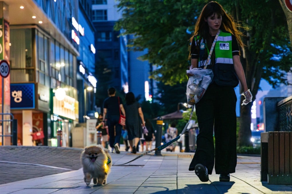 Volunteer Lim Won-joo and her pomeranian Tori patrol their neighbourhood in eastern Seoul as part of the city’s Pet Patrol programme. Photo: Kim Jung-yeop