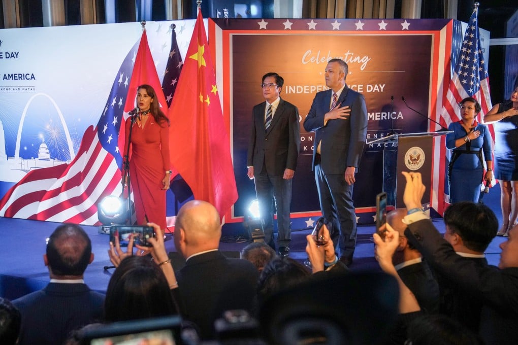 A cocktail reception was held by US consulate General to celebrate Independence Day at the sky100 Observation Deck last year. Schools have been warned against celebrating the occasion this year. Photo: Sun Yeung