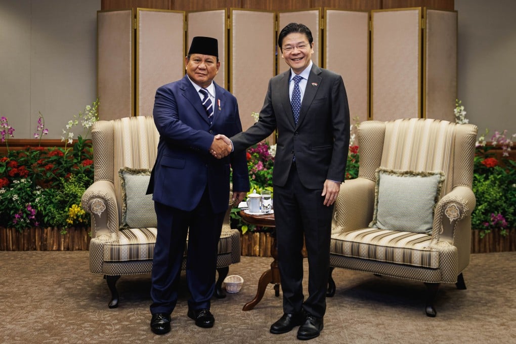 Singapore’s Prime Minister Lawrence Wong (right) with Indonesian President Prabowo Subianto on Monday. Photo: Singapore’s Ministry of Digital Development and Information/EPA-EFE