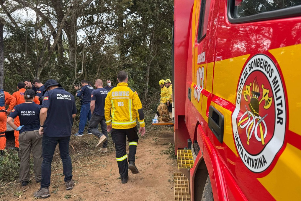Rescue teams work at the hot-air balloon crash site in Praia Grande, Santa Catarina, Brazil, on Saturday. Photo: Santa Catarina Fire Department via AFP