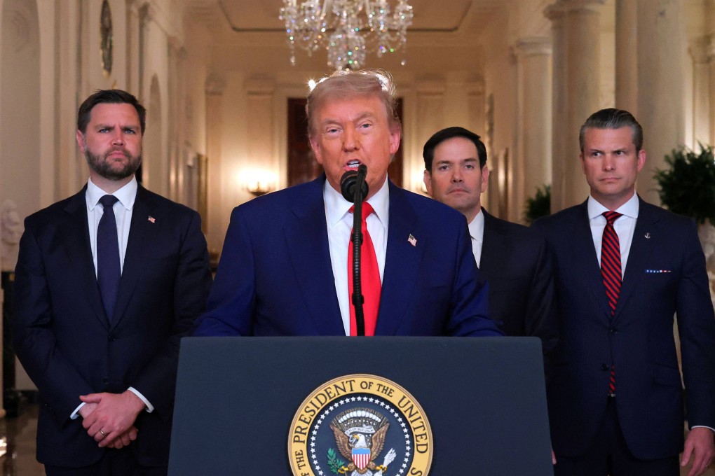 US President Donald Trump giving an address about US strikes on Iran. Photo: AFP
