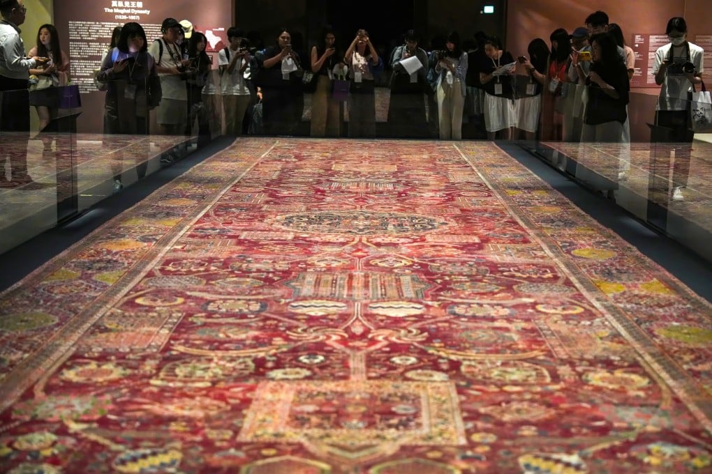 A large carpet from 17th-century India in seen at “Wonders of Imperial Carpets”, a new exhibition that is a collaboration between the Hong Kong Palace Museum and Doha’s Museum of Islamic Art. Photo: May Tse