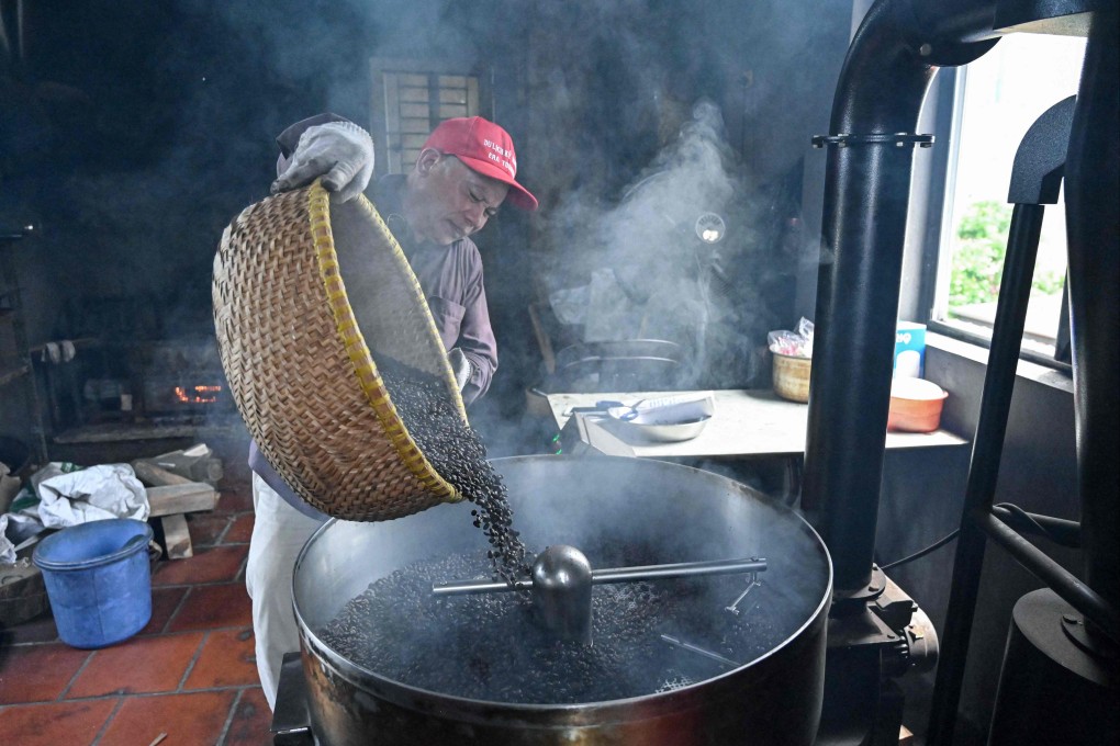 Coffee beans are roasted at a production facility in Hanoi, Vietnam. Photo: AFP