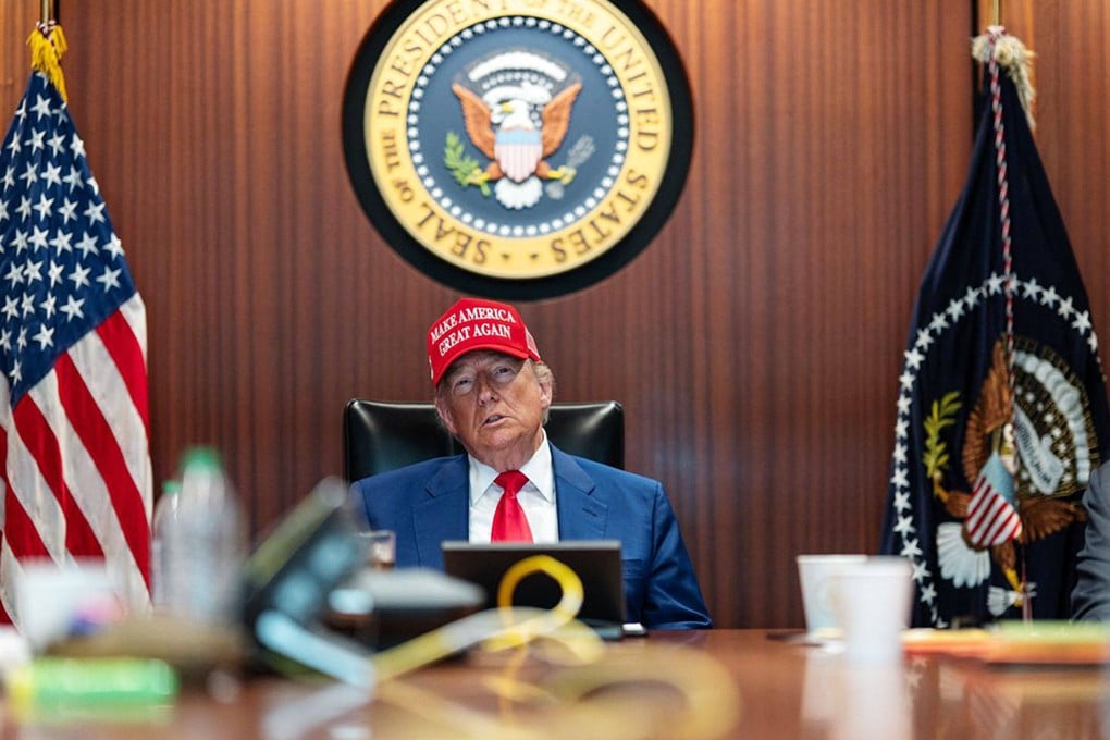 US President Donald Trump in the Situation Room at the White House on the weekend. Photo: White House via AFP