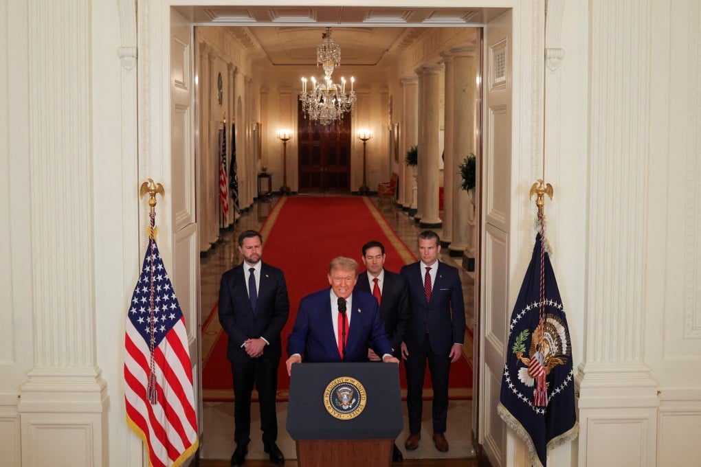 US President Donald Trump delivers an address to the nation alongside Vice-President J.D. Vance, State Secretary Marco Rubio and Defense Secretary Pete Hegseth at the White House on June 21, following US strikes on Iran’s nuclear facilities. Photo: Reuters
