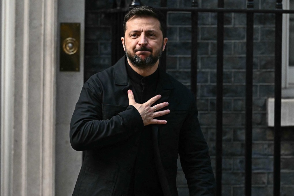 Ukraine’s President Volodymyr Zelensky  leaving 10 Downing Street in London on Monday. Photo: AFP