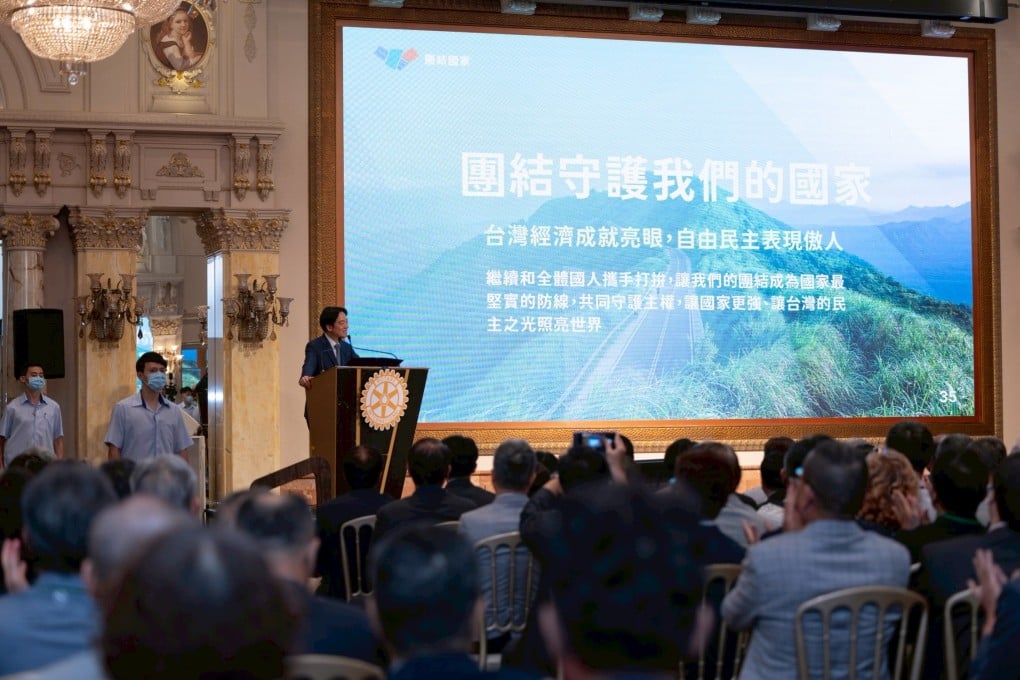 Taiwanese leader Lai Ching-te’s speech to Rotarians on Sunday prompted condemnation from Beijing. Photo: Chen Lin/Taiwan’s Office of the President