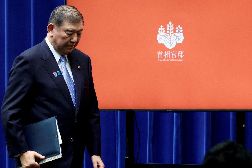 Japanese Prime Minister Shigeru Ishiba leaves following a press conference at the prime minister’s official residence in Tokyo on Monday. Photo: Reuters