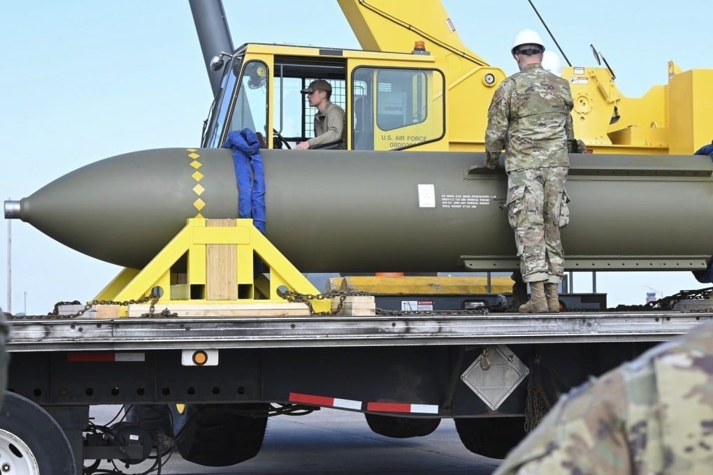 A GBU-57, the Massive Ordnance Penetrator bomb, pictured at a US base in 2023. Photo: AP