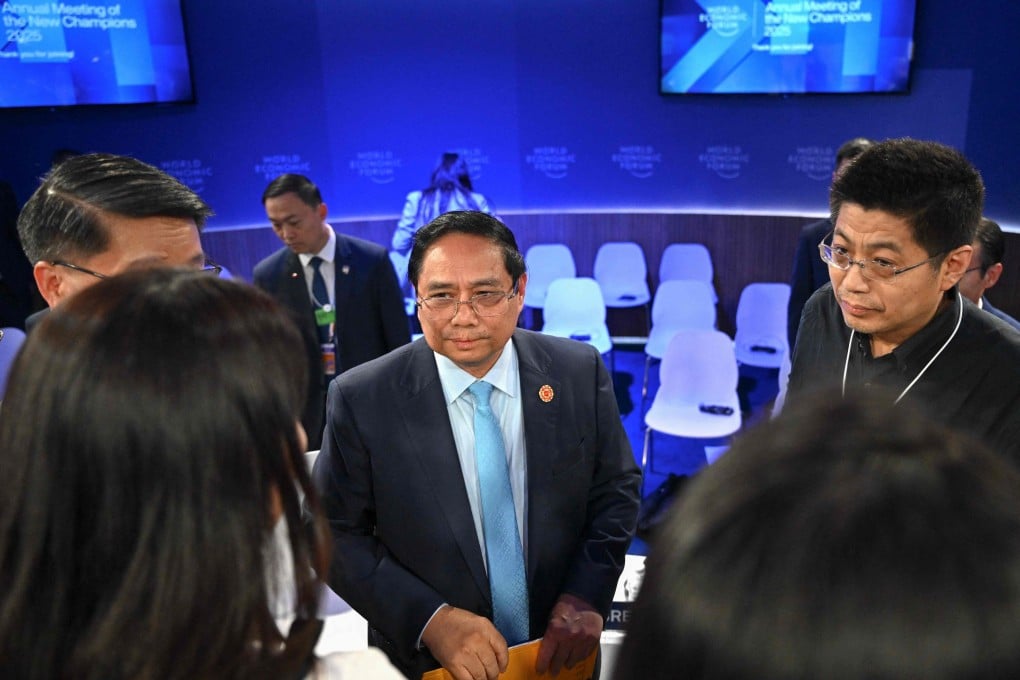 Vietnamese Prime Minister Pham Minh Chinh talks to attendees at the World Economic Forum Annual Meeting of the New Champions, in Tianjin on June 25. Photo: AFP