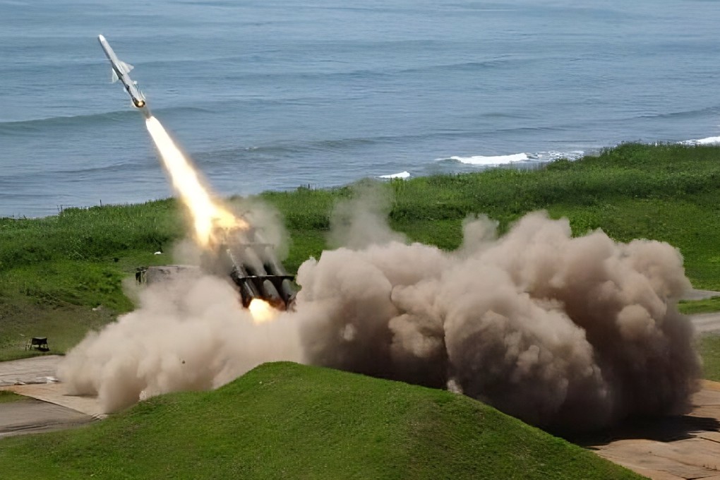 Japan’s military test-fires a Type 88 surface-to-ship short-range missile from Japan’s northern main island of Hokkaido on Tuesday. Photo: Japan Ground Self-Defence Force / AP