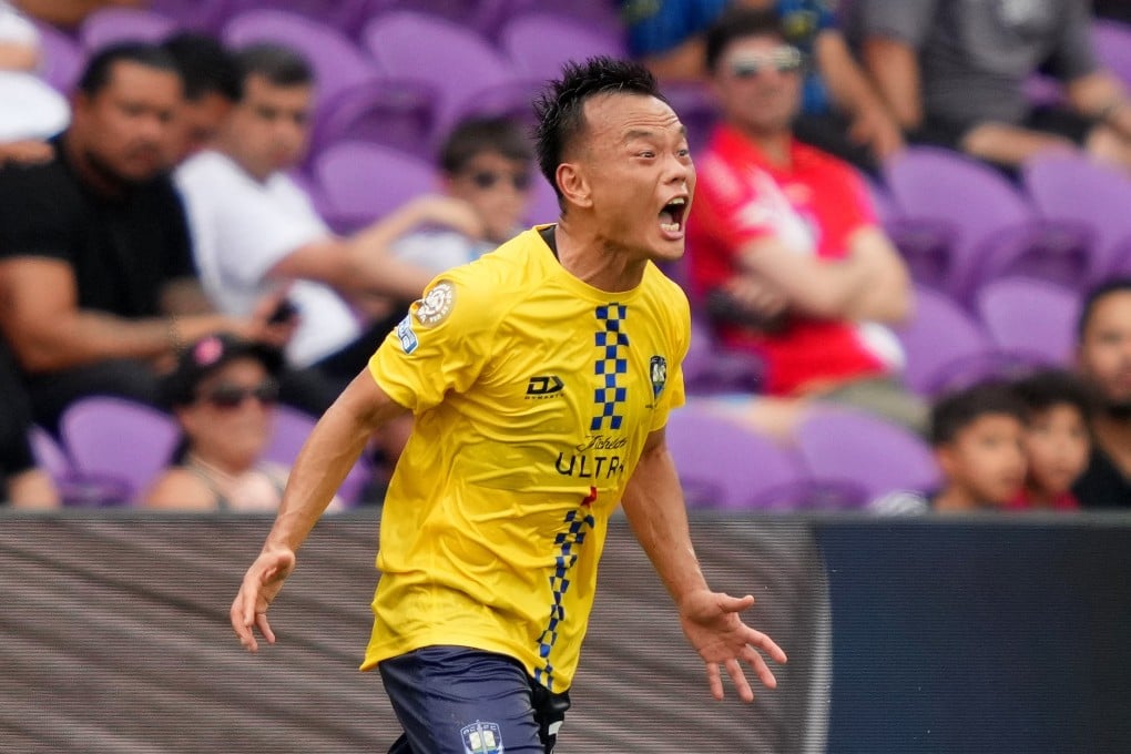 Zhou Tong shows some passion during Auckland’s match against Benfica in Orlando last Friday. Photo: Getty Images via AFP