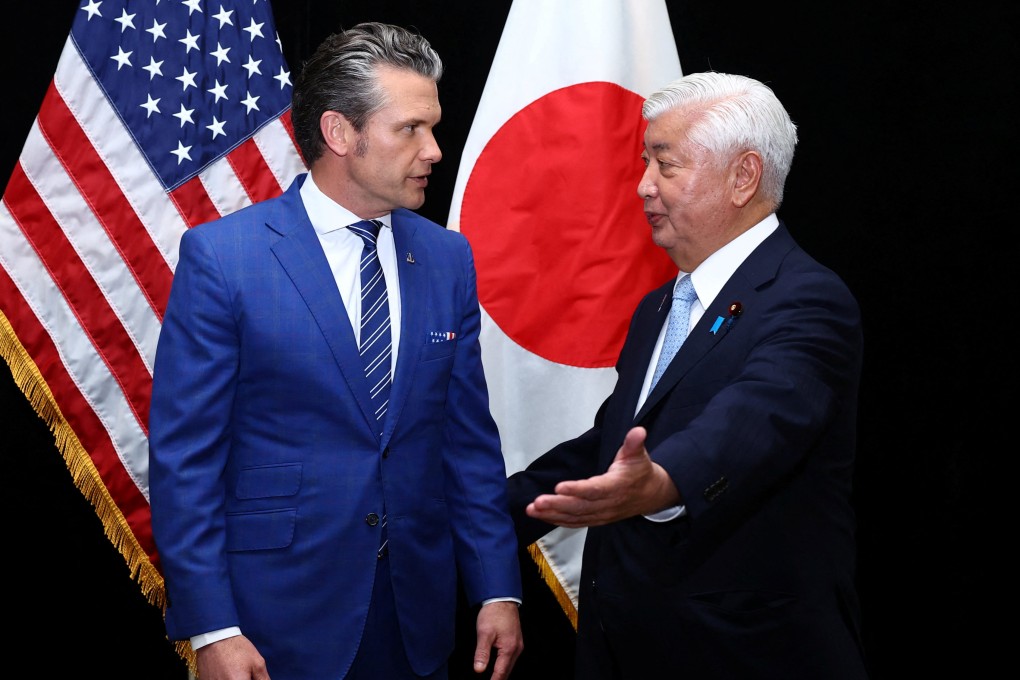 US Defence Secretary Pete Hegseth and Japan’s Defence Minister Gen Nakatani at the Shangri-La Dialogue security summit in Singapore on May 31. Photo: Reuters