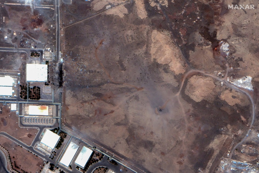 A satellite image shows air strike craters over the underground centrifuge halls of the Natanz enrichment facility in Iran following US strikes on Sunday. Photo: Maxar Technologies/Handout via Reuters