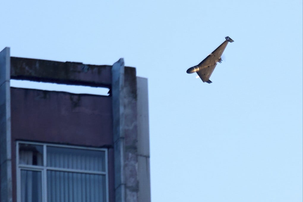 A Russian drone attacking a building in Kyiv, Ukraine. Photo: AP