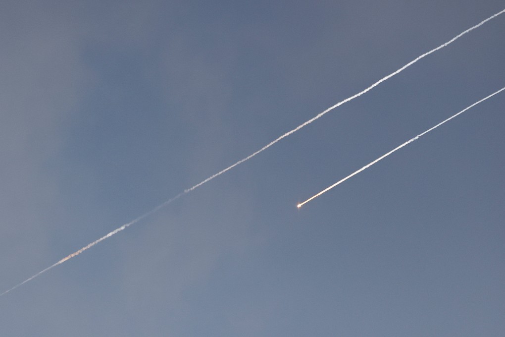 Missiles launched from Iran are seen over Jerusalem amid the Iran-Israel conflict on Tuesday. Photo: Reuters