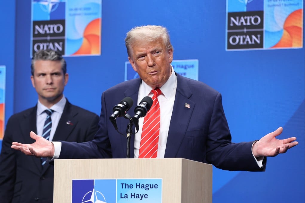 US President Donald Trump, right, attends a press conference following the Nato summit in The Hague, the Netherlands, on June 25. Photo: Xinhua