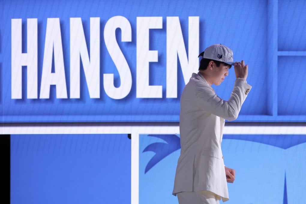 Yang Hansen on stage after being announced as the draft’s 16th pick. Photo: Imagn Images via Reuters Connect