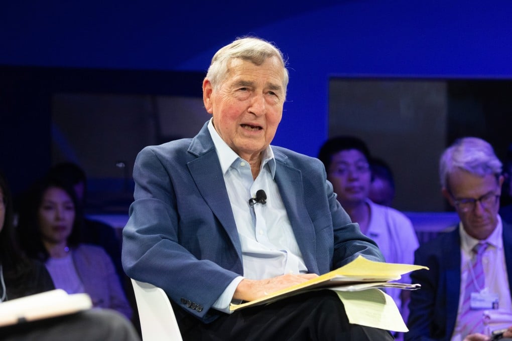 Graham Allison, founding dean of Harvard University’s John F. Kennedy School of Government, takes part in a session at the “Summer Davos” on Tuesday in Tianjin, China. Photo: EPA