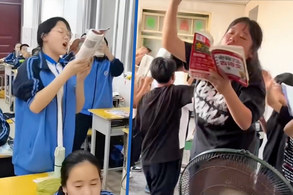 Seconday schools in China have urged pupils to dance and chant while studying to boost morale and ease academic pressure. Photo: SCMP composite/QQ.com