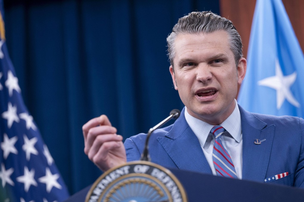 US Defence Secretary Pete Hegseth at a news conference at the Pentagon, on Thursday. Photo: AP