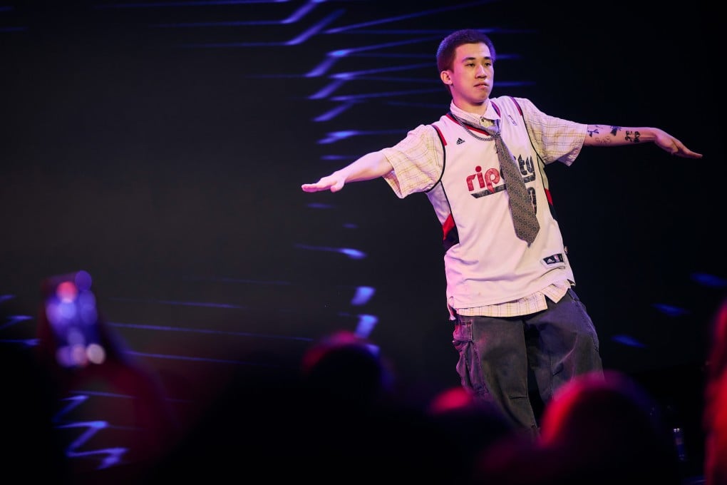 Chow Cheuk-Wing, Champion of the Hong Kong Red Bull Dance Your Style 2025 University Qualifier, performing on stage, PORTAL Hong Kong, San Po Kong, Hong Kong. 12APR25 Photo: LEWIMAGE