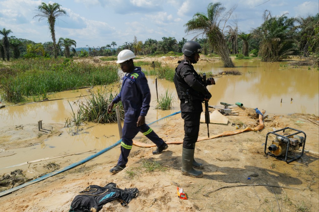 Anti-illegal mining taskforce personnel respond to a concession breach at the Gold Fields Mine in Tarkwa, Ghana, in April. Photo: Reuters
