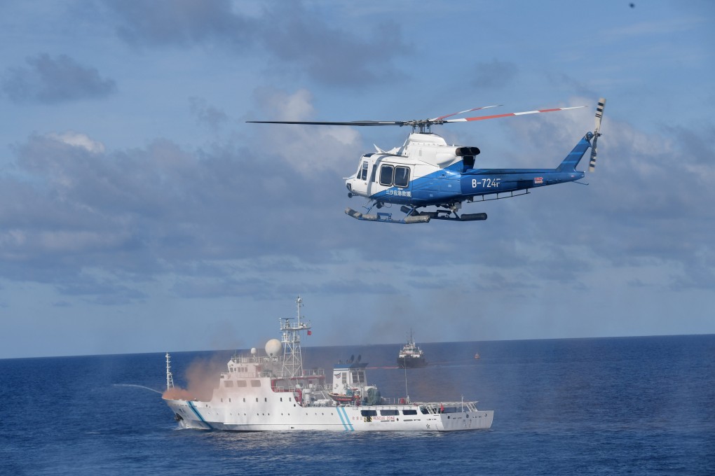 The 75-minute drill is reported to have simulated multiple emergency scenarios based on accidents such as vessel collisions, fire on board and oil spills. Photo: Xinhua