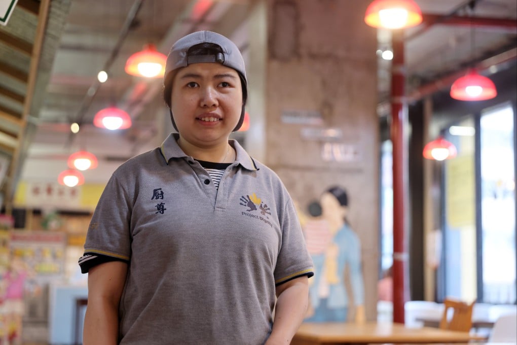 Carol Wong, who suffers from spasticity, has worked at Dignity Kitchen for four years, and makes dishes such as Hainanese chicken rice and fried pork chops. Photo: Edmond So