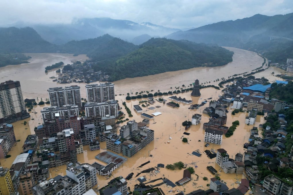 Record floods submerge parts of Rongjiang county in Guizhou province on Tuesday. Photo: Reuters