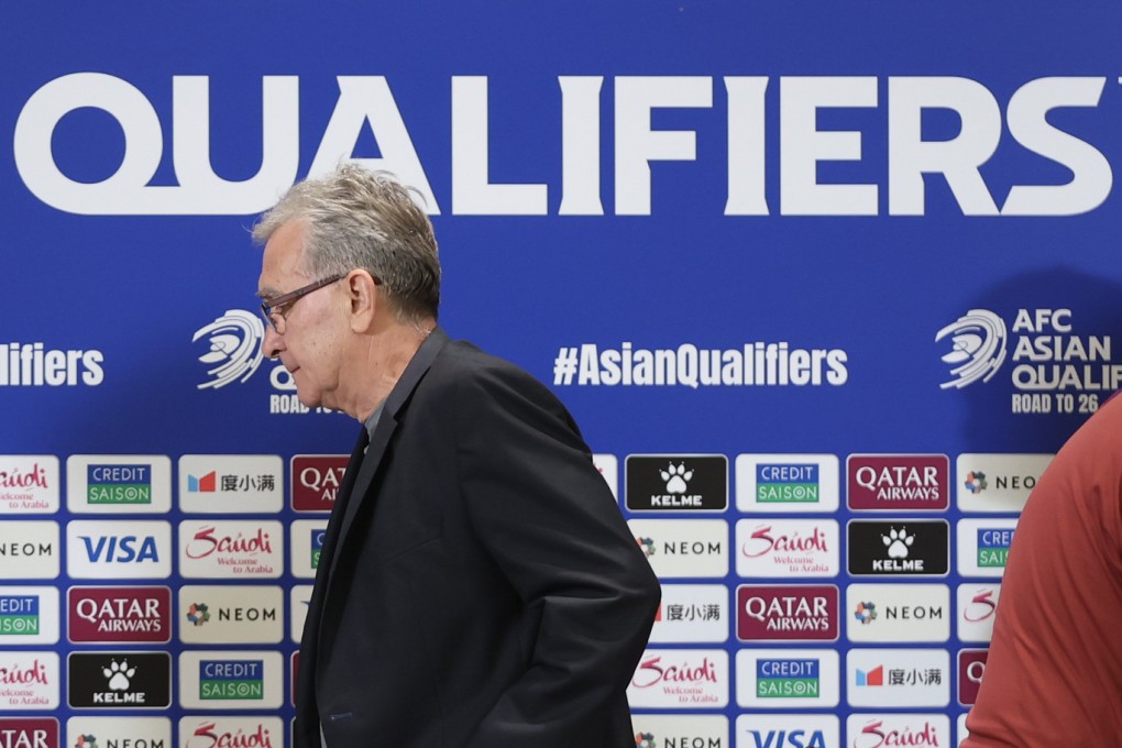 Branko Ivankovic leaves a press conference after the World Cup qualifier against Bahrain on June 10, his last game in charge. Photo: Xinhua