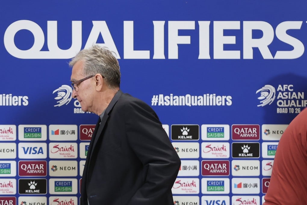 Branko Ivankovic leaves a press conference after the World Cup qualifier against Bahrain on June 10, his last game in charge. Photo: Xinhua