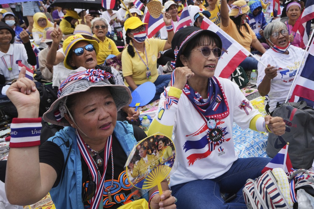 Thai protesters gather at Bangkok’s Victory Monument on Saturday, to demand Prime Minister Paetongtarn Shinawatra’s resignation. Photo: AP