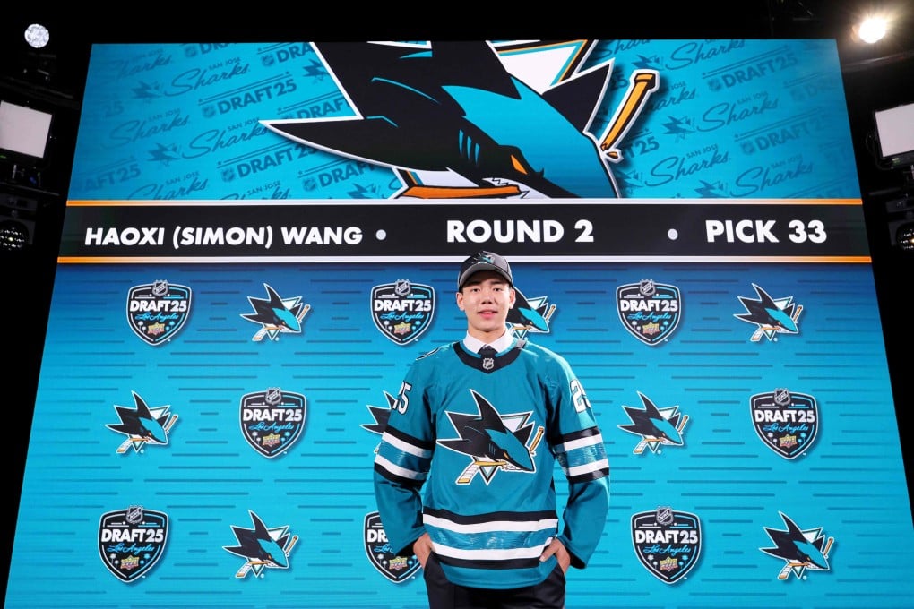 Simon Wang after being drafted by the San Jose Sharks with the 33rd overall pick. Photo: Getty Images