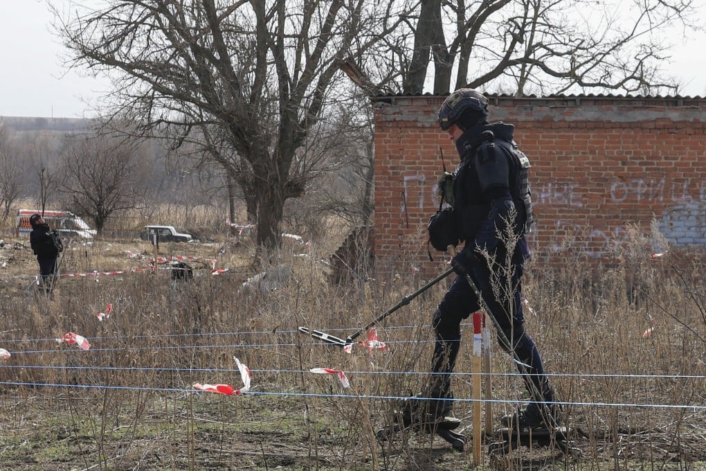 A Ukrainian sapper on demining operations in the Kharkiv area, northeastern Ukraine. File photo: EPA-EFE