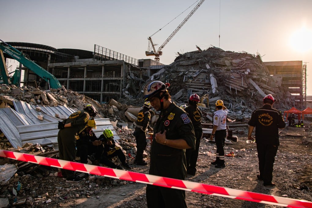 Rescuers at the scene of the building collapse in Bangkok following an earthquake in March. Photo: dpa
