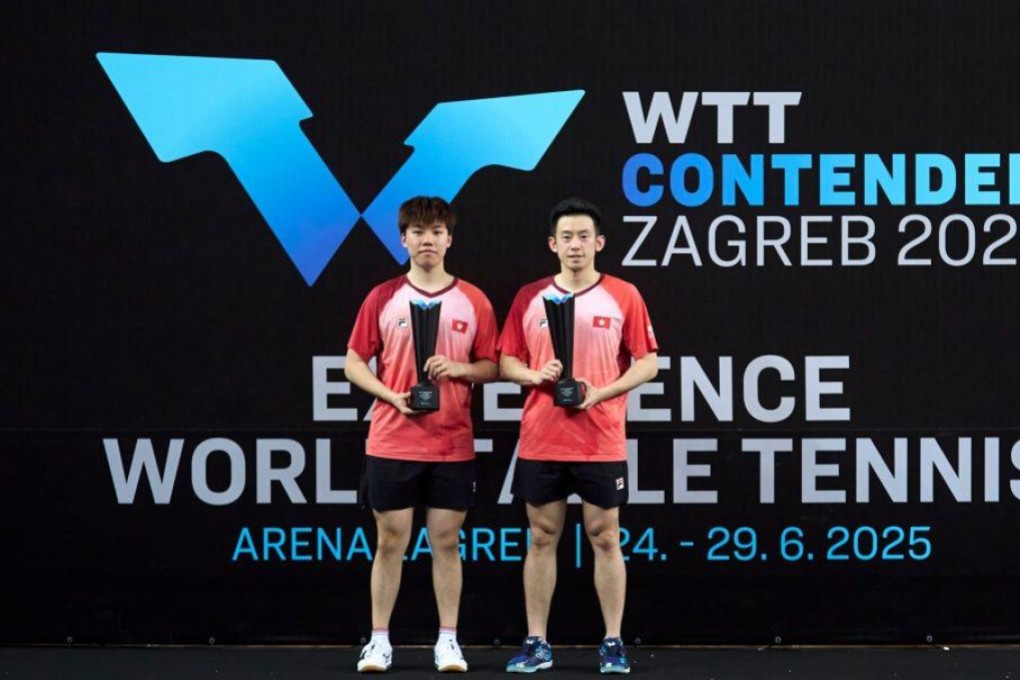 Baldwin Chan (left) and Wong Chun-ting won the men’s doubles title at WTT Contender Zagreb on Sunday. Photo: Handout