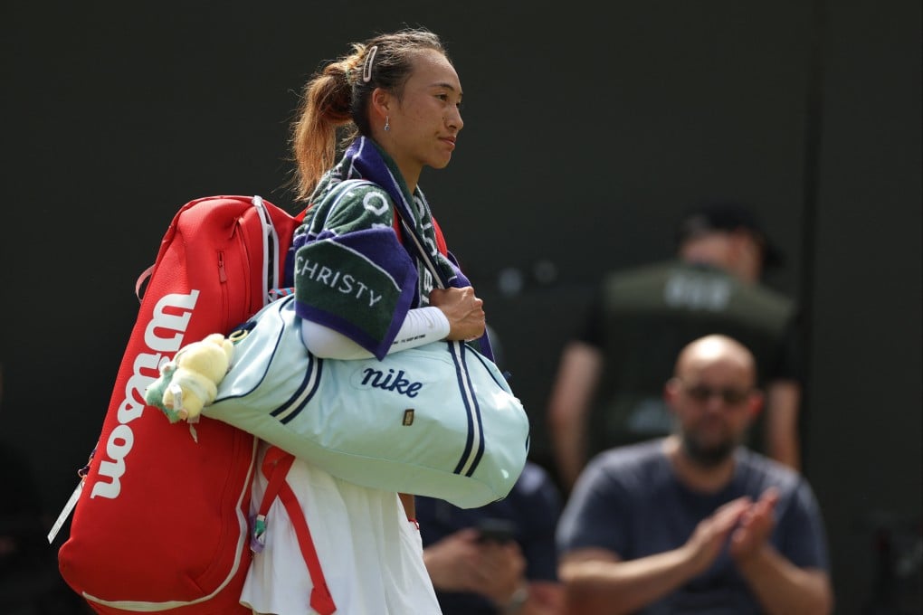China’s Zheng Qinwen walks off the court after losing her first-round match to Katerina Siniakova. Photo: Reuters