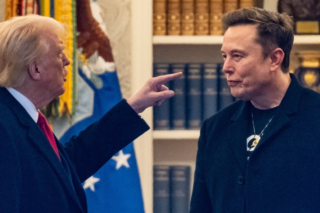 President Donald Trump and Elon Musk (right) speak in the Oval Office. Photo: TNS