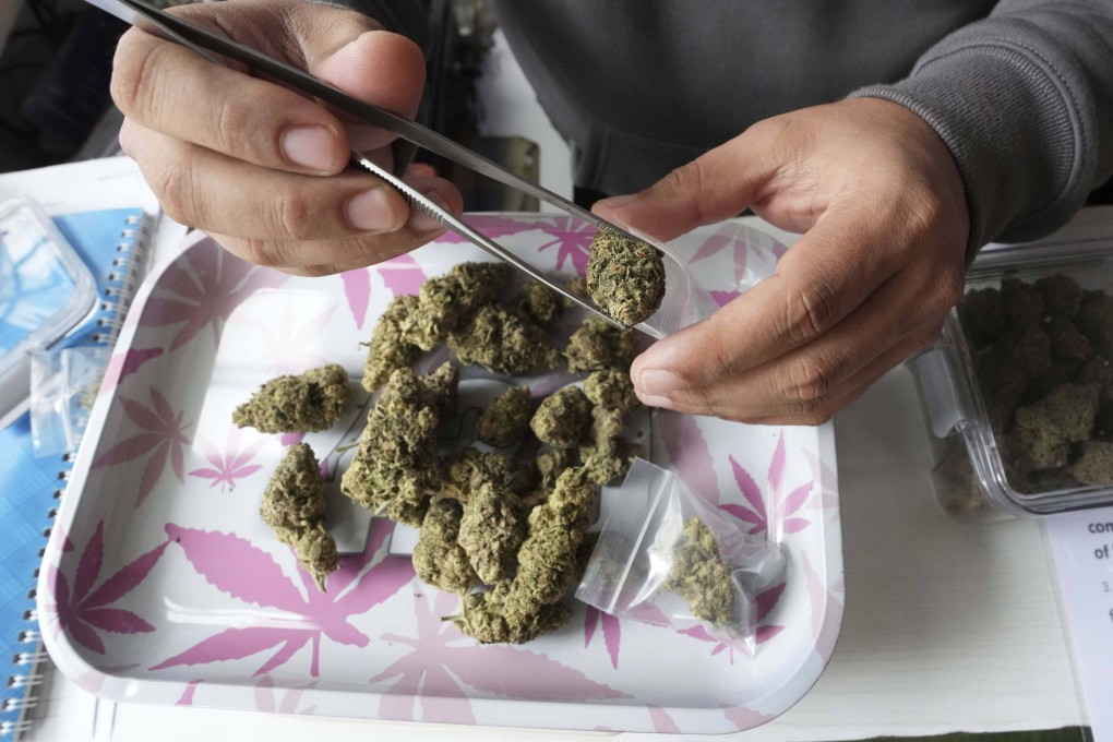 A marijuana flower bud being prepared for a customer at a cannabis shop in Bangkok. Photo: AP