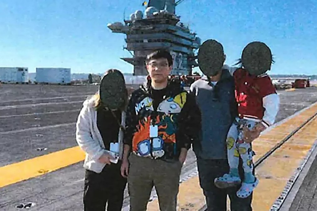 Yuance Chen (second from left) was photographed on the deck of the USS Abraham Lincoln in January 2025, the criminal complaint says. Photo: US District Court for the Northern District of California