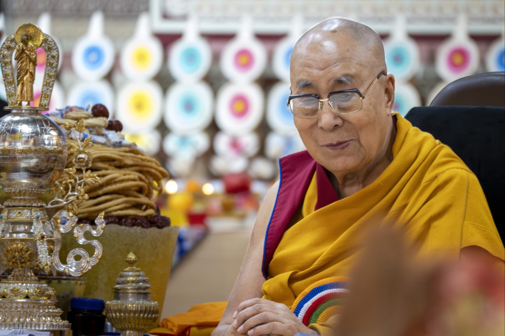 The Dalai Lama at the Tsuglakhang temple in Dharamshala, India, on Monday. Photo: AP