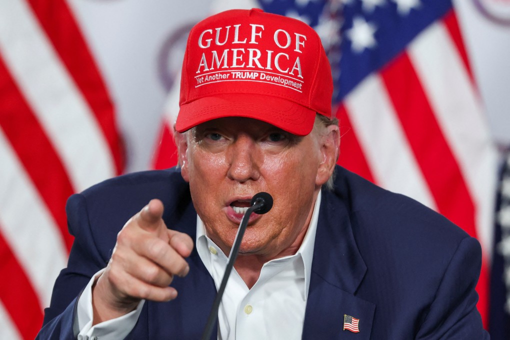 US President Donald Trump speaks during the opening of a temporary migrant detention center informally known as “Alligator Alcatraz” in Florida on Tuesday. Photo: Reuters