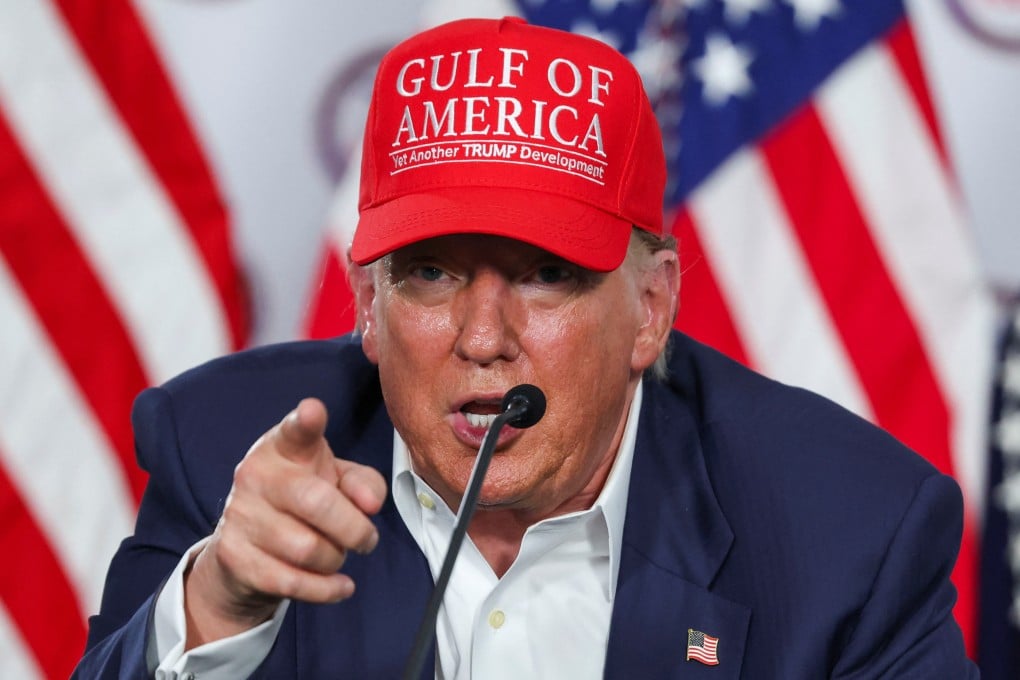US President Donald Trump speaks during the opening of a temporary migrant detention center informally known as “Alligator Alcatraz” in Florida on Tuesday. Photo: Reuters