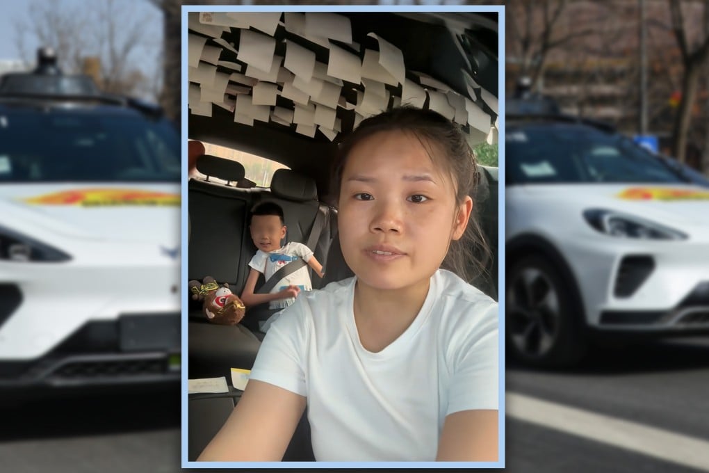 A woman taxi driver in China who takes her disabled son to work in her car every day has become an inspiration to passengers and online observers alike. Photo: SCMP composite/Shutterstock/Douyin