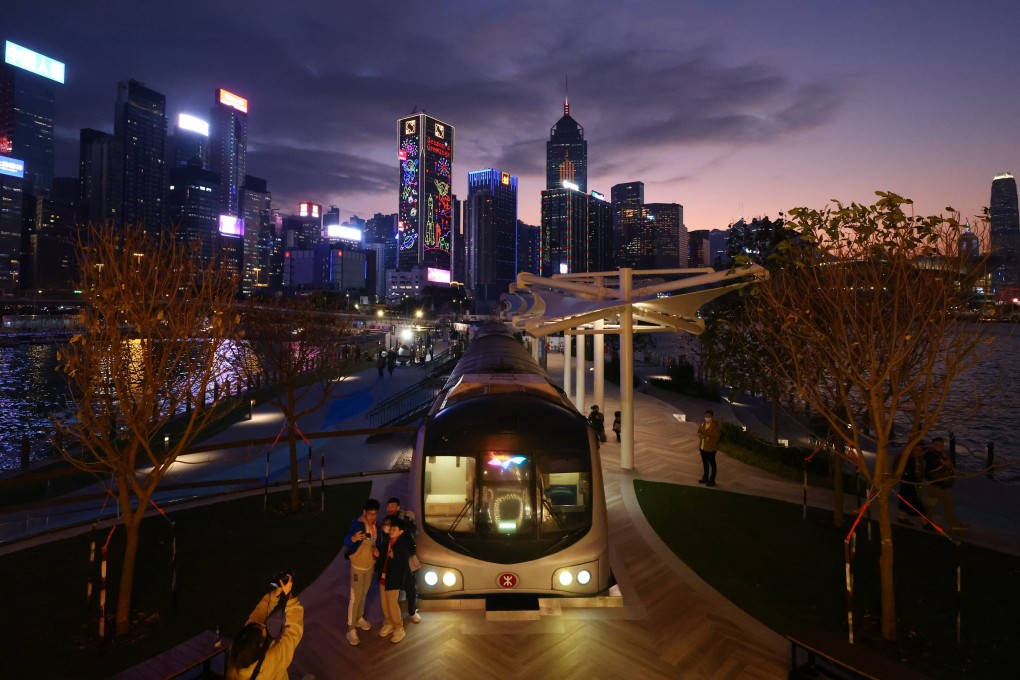Retired Mid-Life Refurbishment train carriages  go on display at the Water Sports and Recreation Precinct in Wan Chai on December 20. Photo: Dickson Lee
