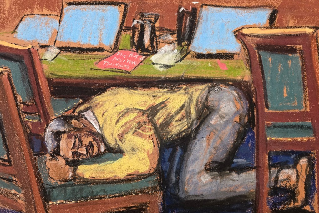 Sean ‘Diddy’ Combs reacts after verdicts are read during his sex-trafficking trial in New York on Wednesday. Courtroom sketch by Jane Rosenberg via Reuters