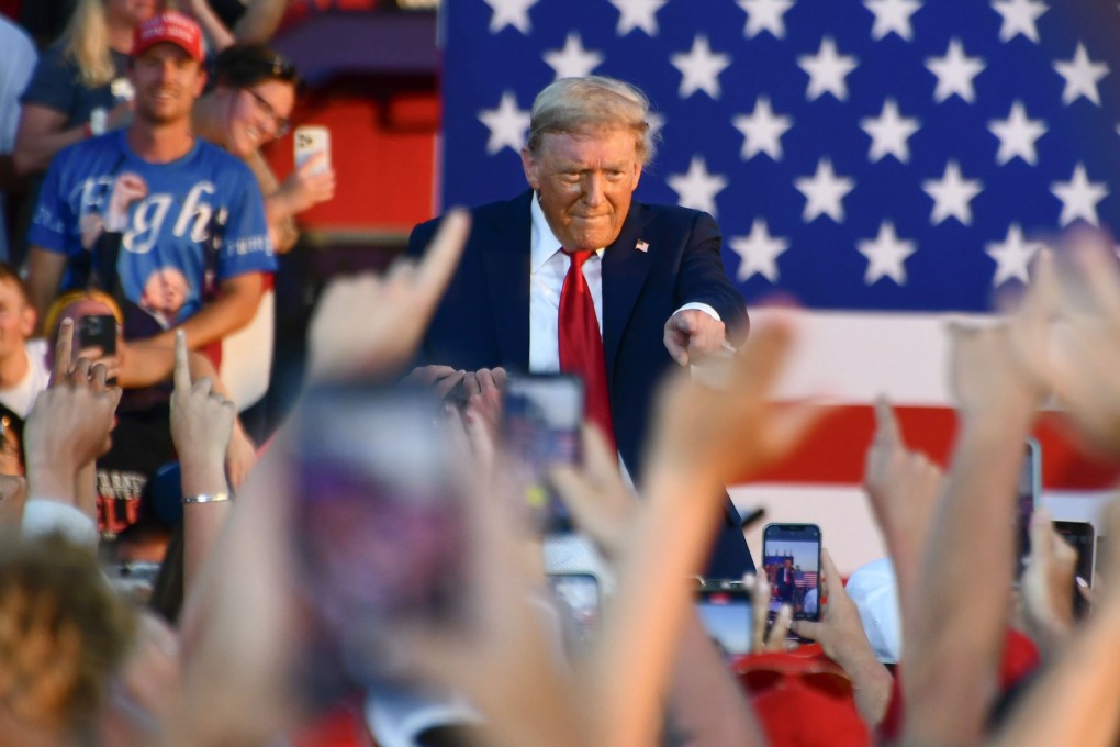 US President Donald Trump speaks during a rally in Iowa on Thursday. Photo: Kyodo
